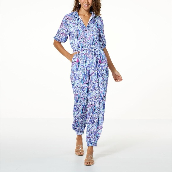 Kathy Ireland Fashion 360 Paradise Pleasure Jumpsuit Paisley Peacock - Picture 1 of 3